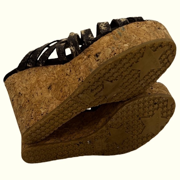 Jimmy Choo Women’s Snakeskin Embossed Leather and Cork Slide Wedge Sandals - Picture 16 of 16